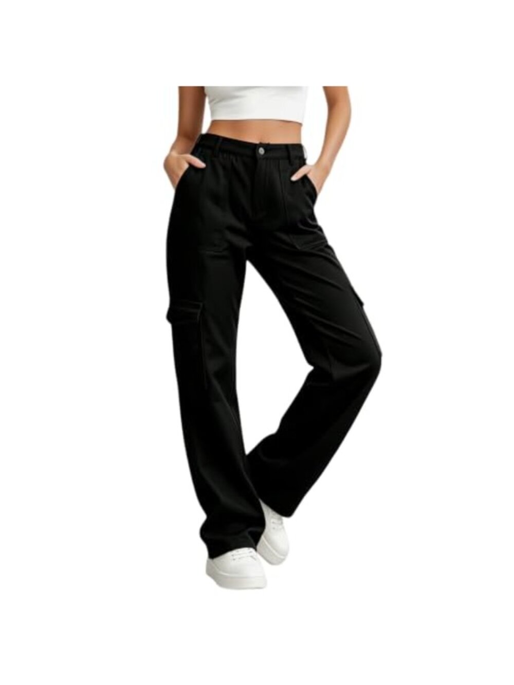 Women's Straight Leg Cargo Pants Baggy Fit 6 Pockets Casual